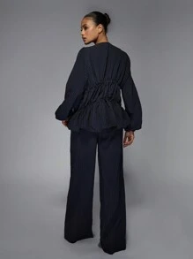 MISSGUIDED Elegant Pinstripe Peplum Blouse Trouser Coord Set Business Professional Wide Leg Pants Office Workwear Blazer Alternative Fall Winter Collection Professional Attire