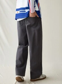 Manfinity Hypemode Pantalones casuales rectos y holgados de mezclilla gris claro para hombre, Urban Chill