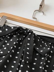 SHEIN LUNE Plus Size Women Polka Dot Print Knotted Waist Loose Straight Leg Pants