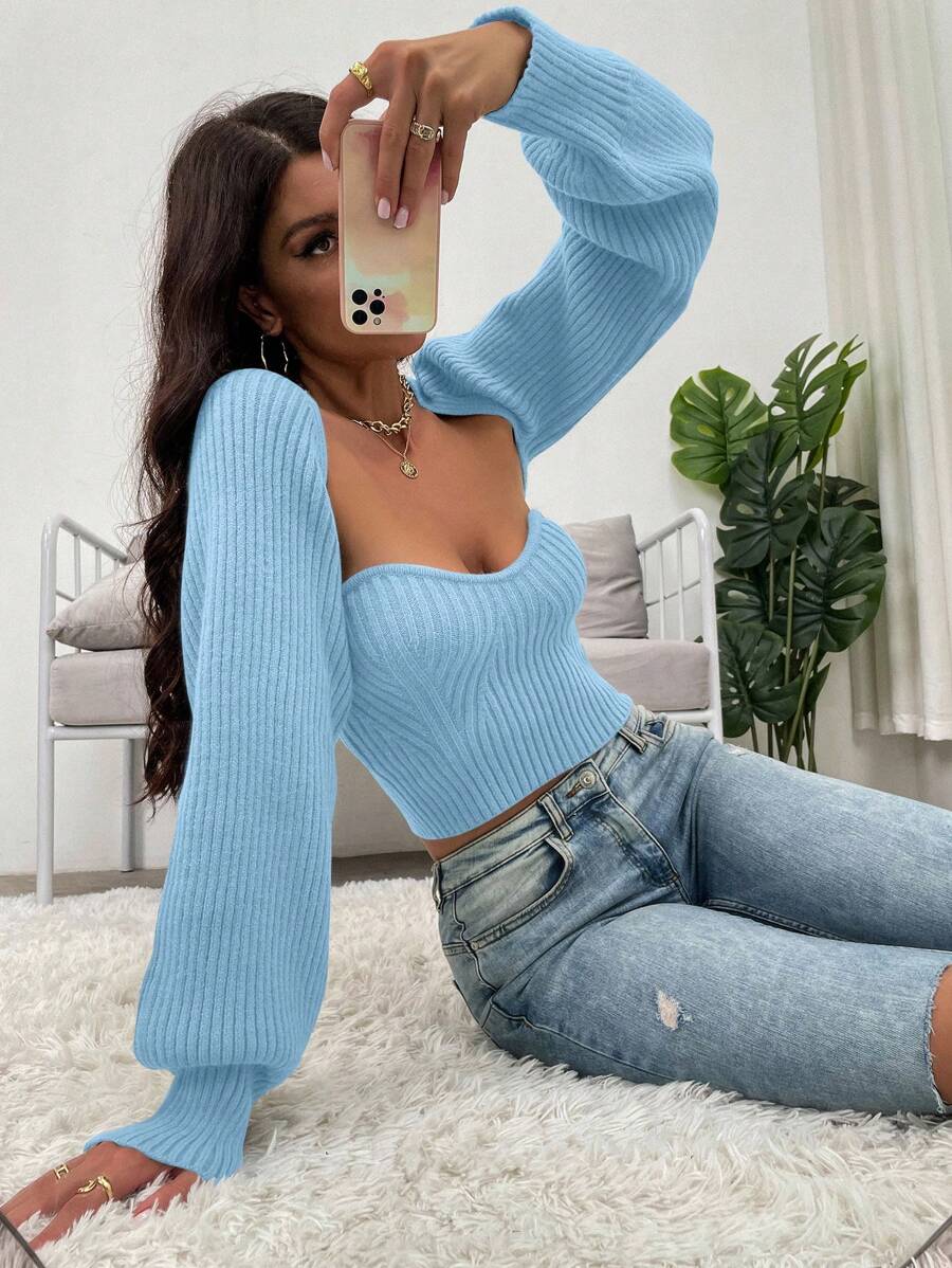 SHEIN Unity 2 件套女士纯色长袖夹克和上衣休闲套装 - 藍色 - 查看 1