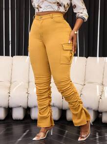 SHEIN ICON Quần Jeans Denim Màu Trơn Size Lớn Thường Ngày, Thời Trang Và Mặc Hàng Ngày - Màu xanh lam - Xem 4