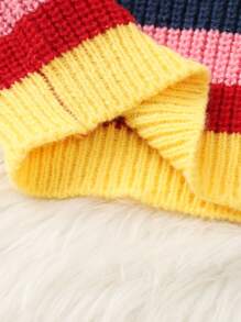 Tween 女童彩色条纹高领插肩长袖休闲毛衣，秋冬款 - 紅色 - 查看 6