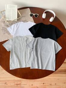 SHEIN 男童夏季休闲日常圆领短袖 T 恤 - 彩色 - 查看 2