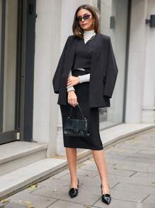 EURMUSE Bộ đồ công sở thường ngày cho nữ: Áo vest blazer và váy 3 mảnh - màu đen - Xem 1