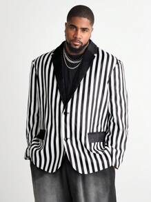 Manfinity VCAY Plus Size Men Street Fashion Striped Weave Long Sleeve Blazer, For Fall Winter - Multicolor - View 3