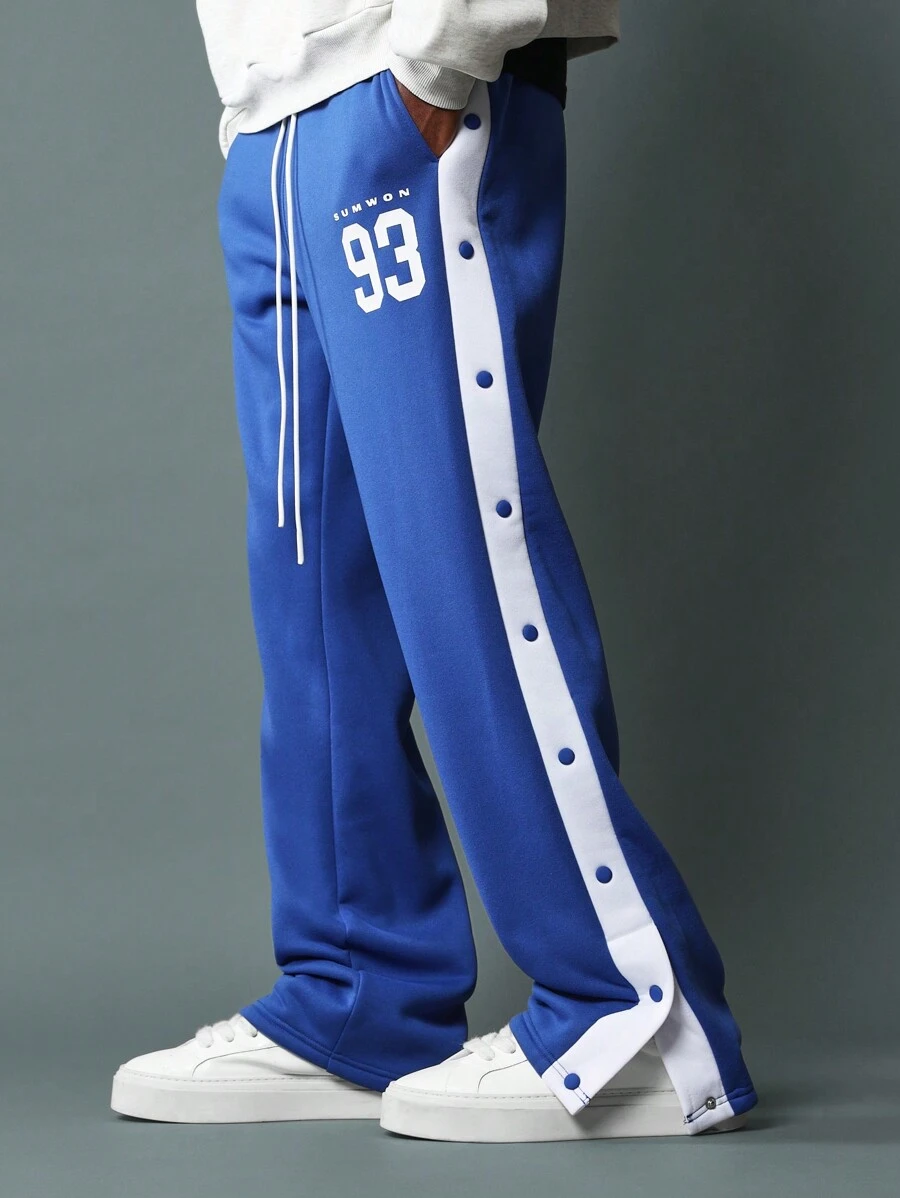 Sumwon Athletic Track Sweatpants Side Button Snap Closure Retro Sports Training Gym Running Workout Casual Street Style 93 Varsity Pants - Blue - View 1