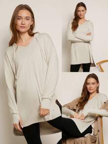GLOWMODE Cloudknit Soft Oversized Hip Length Adjustable Drawstring Long Sleeve Sweatshirt With Thumbholes Daily Casual Fall