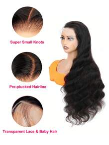 13x4 Transparent Lace Front Wigs Human Hair Body Wave Wigs For Black Women Lace Frontal Wigs Human Hair 180 Dentisy Lace Front Wigs Pre Plucked With Baby Hair - Natural Black - View 3