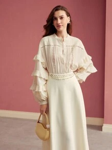 MOTF PREMIUM CONTRAST LACE LIGHTWEIGHT BLOUSE,VALENTINE'S DAY,SPRING/SUMMER - Apricot - View 9