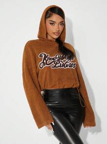 SHEIN SXY 女士宽松休闲泰迪熊字母连帽运动衫，秋冬