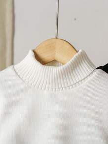 2件套女童长袖高领保暖T恤，黑粉色，休闲百搭日常上衣，适合秋冬季节叠穿 - 黑與白 - 查看 3