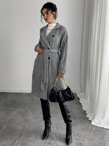 Chiquease Manteau trench à double boutonnage de style anglais, haute gamme de couleurs noir et blanc, mi-long, pour femmes, automne/hiver