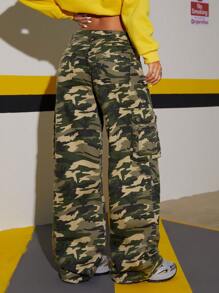 SHEIN ICON Women's Loose Fit Camouflage Cargo Jeans