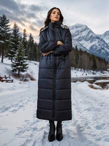 Firerie Women's Colorblock Pocket Hooded Padded Coat, Winter Long Sleeve - Black - View 7