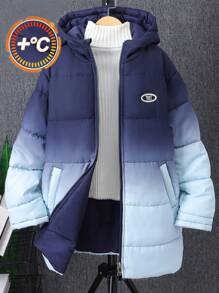 Tween Boy Ombre Hooded Zipper Padded Coat - Blue - View 1