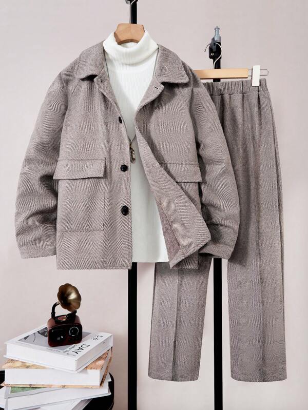 Set de 2 piezas con chaqueta y pantalón de pana informal para niño preadolescente, conjunto de vestir elegante para primavera, otoño, invierno, adecuado para fiestas, uso diario, salidas