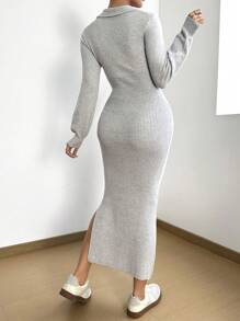 SHEIN Clasi Women's Sweater Dress With Half Zip-Up, Lantern Sleeves Detail Fall Cloth For Women