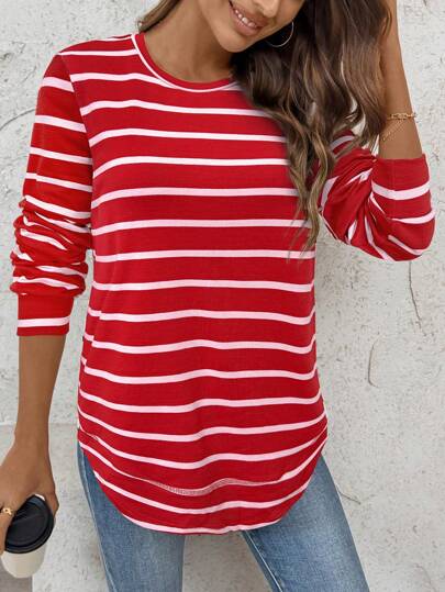 SHEIN LUNE Red Christmas Women Clothes  Women's Long Sleeve Casual Sports Sweatshirt, Autumn