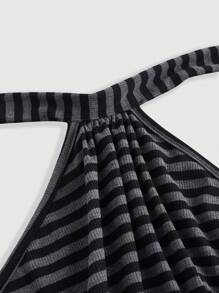 ROMWE Grunge Punk 2pcs Women Vintage Sexy Backless Colorblock Striped Wrap Scarf & Mini Dress Set