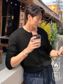 Manfinity Hypemode 男士休闲纯色百搭开衫，秋冬 - 彩色 - 查看 1