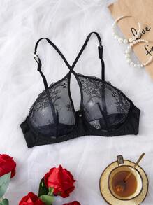 Seduluxe Women's Lace Lingerie Bra, Minimalist Fashion Casual Daily Wear - Black - View 1