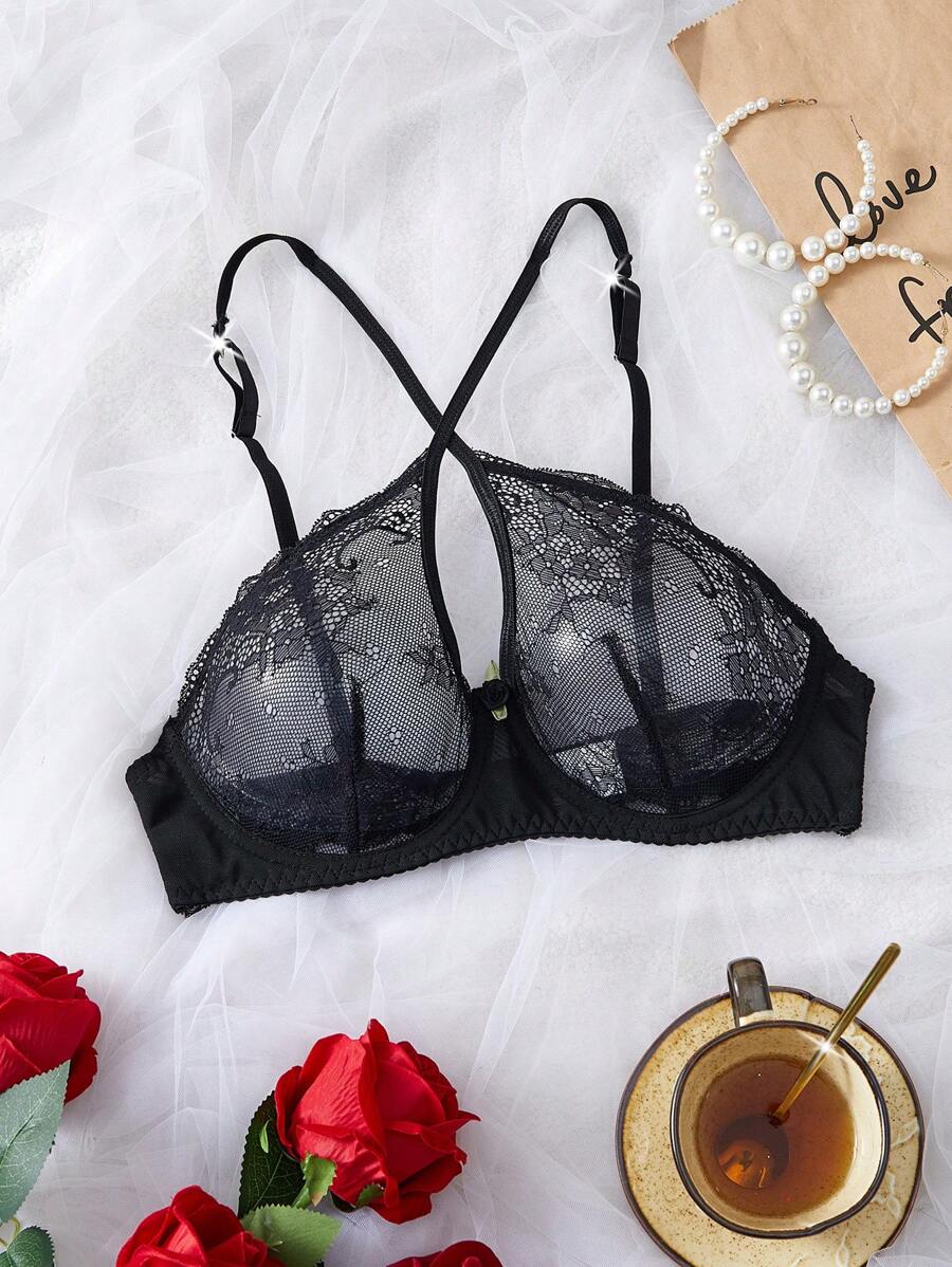 Seduluxe Women's Lace Lingerie Bra, Minimalist Fashion Casual Daily Wear - Black - View 1