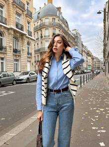 Calvaya Blauwe lange mouw losse overshirt zonnebrand jas gelaagde top