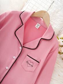 SHEIN Girls Long Sleeve Top And Pants Watermelon Print Casual Two-Piece Pajamas Set