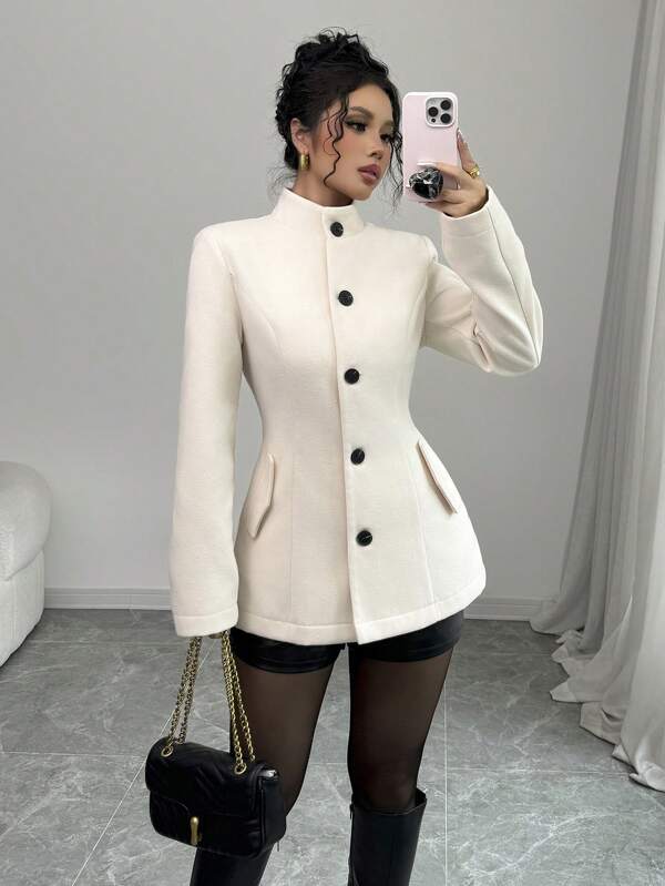 Gloray Cárdigan exterior de manga larga con cuello alto y cintura ceñida para mujer, elegante y cálido para el otoño/invierno