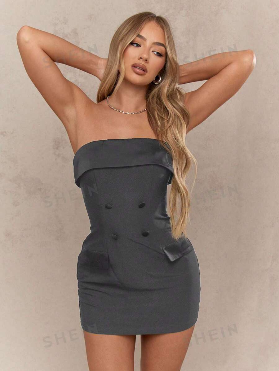 MISSGUIDED Vestido corto bandeau de Body ceñido sin tirantes con solapa de satén