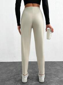 SHEIN Cottnline Mallas de cintura alta de unicolor versátiles y casuales - Albaricoque - Ver 2