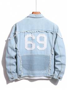 Manfinity Homme Men's Front Button Long Sleeve Pocket Raw Edge Trim Casual Denim Jacket - Light Wash - View 2