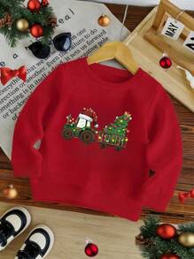 SHEIN Young Boy Round Neck Long Sleeve Printed Minimalist Sweatshirt, Casual Everyday Wear