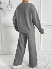 Chiquease Women's Solid Color Loose Fit Hoodie With Shorts Set Fall Cloth For Women - Dark Grey - View 2