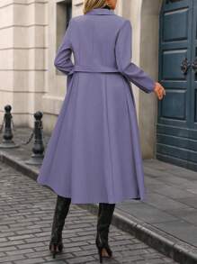 SHEIN Clasi 女士休闲通勤纯色风衣，秋季 - 淡紫色 - 查看 2