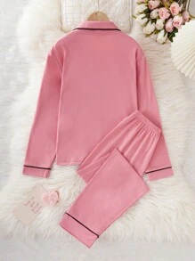 SHEIN Girls Long Sleeve Top And Pants Watermelon Print Casual Two-Piece Pajamas Set