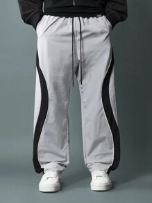 SUMWON Loose Fit Pull On Pants With Curve Colour Block Panel & Piping
