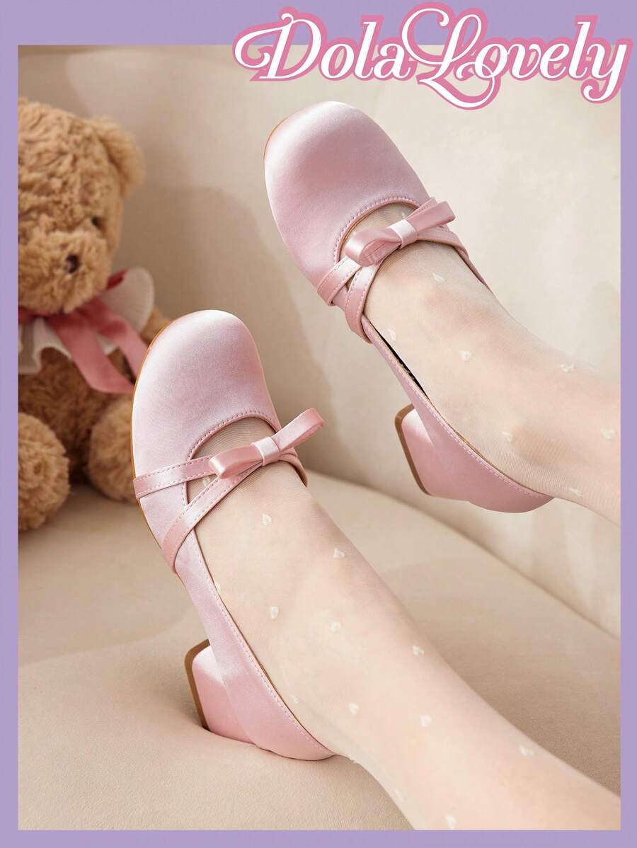 Dola Lovely Round Toe Low Vamp Bowknot Back Strap Chunky Heel Dress Shoes, Fashionable High Heels For Women Spring Shoes Spring Break Easter