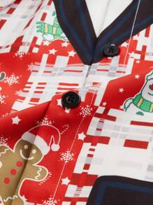Manfinity VCAY Men's Santa Claus Woven Slim Fit Casual Turn-Down Collar Long Sleeve Shirt, Suitable For Autumn