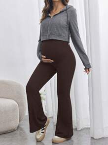 SHEIN Maternity Super High Waisted Skinny Flared Pants, Adjustable Stretchy Waist, Comfortable Sport Leggings - Brown - View 5
