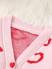 少女休闲心形图案开衫，秋冬款 - 粉色 - 查看 4