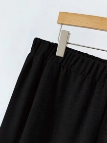 SHEIN LUNE Plus Size Women Autumn Long Sleeve Contrast Color Top & Wide Leg Pants Casual 2Pcs Sets Fall Cloth For Women