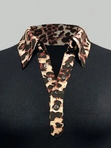 INAWLY Damen T-Shirt mit Leoparden-Muster Design, Teilkrempelung und grafischem Gepardendruck