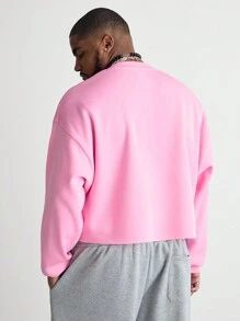 Manfinity VCAY 大码男士粉色针织字母印花宽松短款街头风卫衣外出圆领时尚图案卫衣，适合朋友、丈夫、男朋友的礼物，适合秋冬