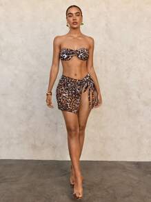 SHEIN Swim Conjunto de bikini con estampado de leopardo, hebilla metálica y diseño sexy para mujer, 2022