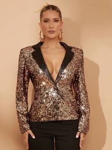 Lumalex 冬季春季情人节节日聚会宴会婚礼女士优雅撞色珍珠细节西装外套，派对季节秋冬