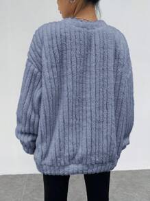 SHEIN Girlism Teen Girls' Fluffy Knitted Loose Casual Versatile Crew Neck Sweatshirt, Autumn/Winter - Dusty Blue - View 11