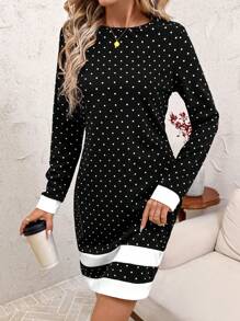 SHEIN Clasi Women Elegant Commute Polka Dot Dress, Simple Fashion Casual Everyday Wear - Black - View 1