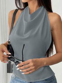 Flirla Sleeveless Halter Backless Top, Solid Color Casual Minimalist For Daily Wear