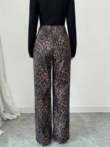 Gloray Pantalón cargo de pierna ancha, de cintura alta, suelto y de pierna recta con estampado de leopardo
